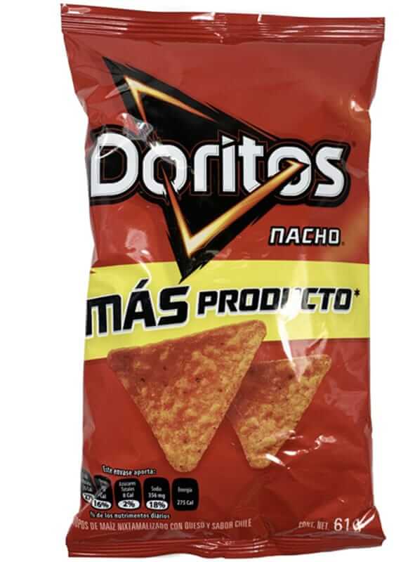 Doritos Nacho chips package featuring a bold design and vibrant colors showcasing authentic nacho flavor.
