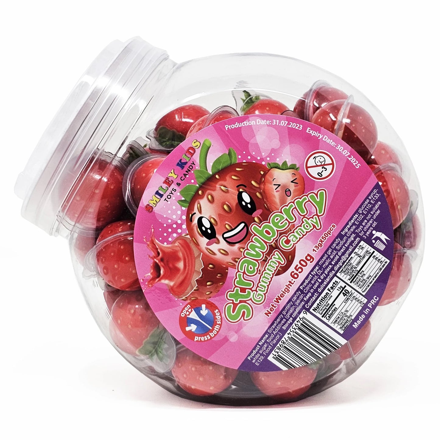 Smiley face gummy jar with 50pieces ( you have 6 different design to select from)