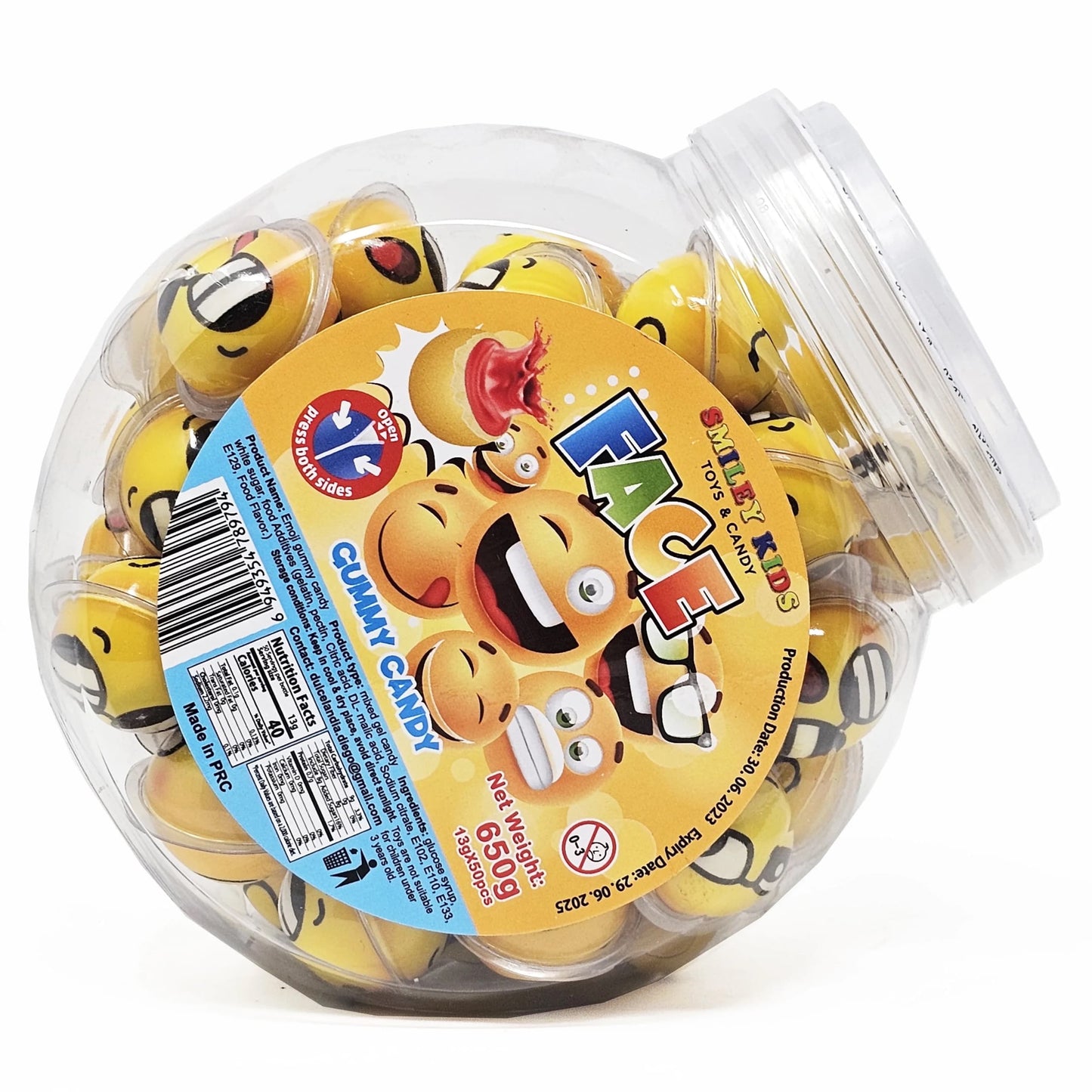 Smiley face gummy jar with 50pieces ( you have 6 different design to select from)