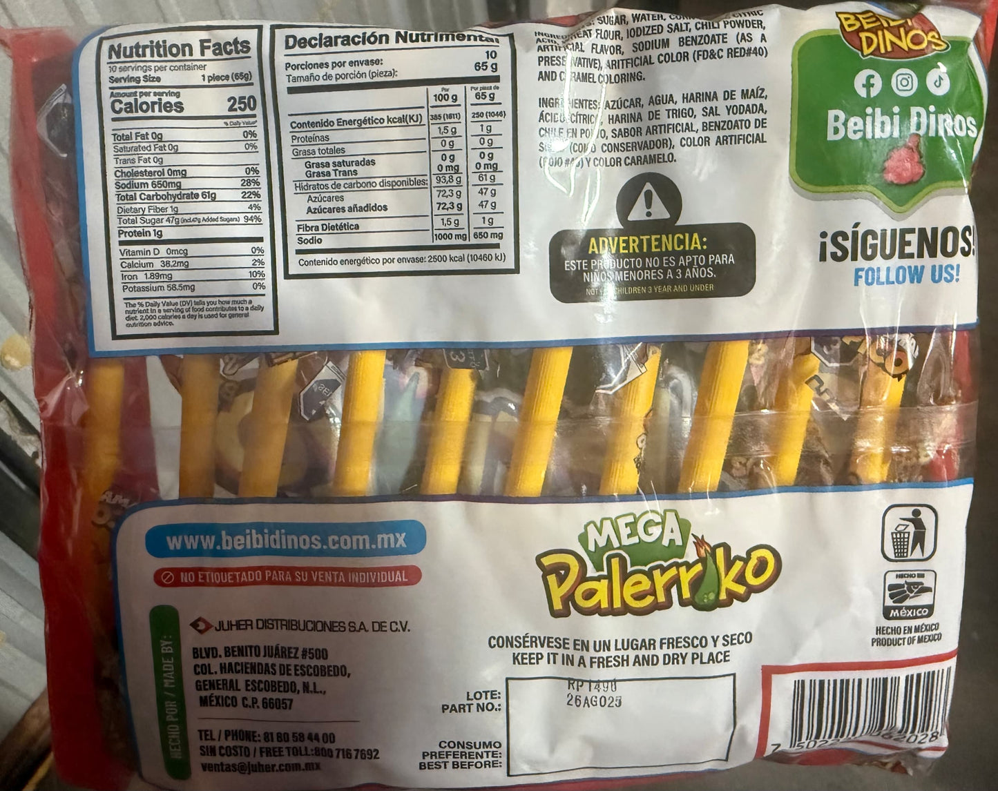 Beibi Dinos mega palerriko Tamarind Mexican Candy Lollipops 10 count