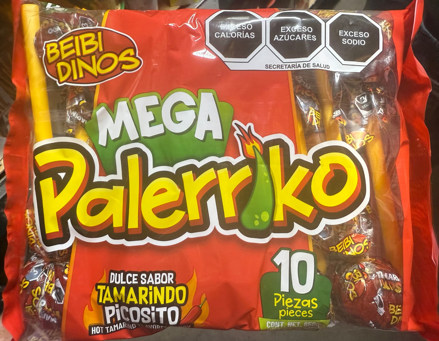 Beibi Dinos mega palerriko Tamarind Mexican Candy Lollipops 10 count