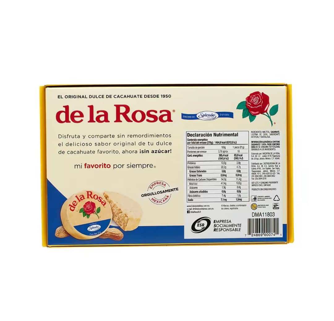 De la rosa Mazapán sugar free 18pack made with Splenda,and peanuts