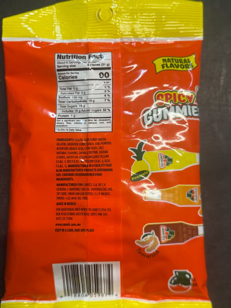 Jarritos spicy gummies Candy 7oz bag With mango, pineapple and tamarind flavors