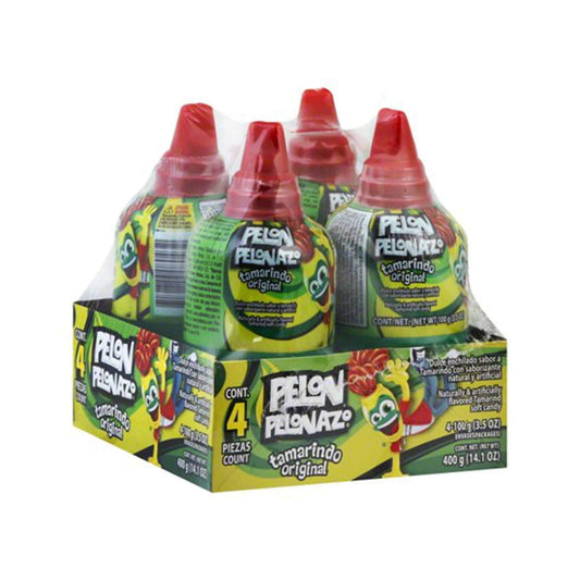 Pelon Pelonazo jumbo 4 pack featuring tamarind candy, a sweet and tangy treat for candy lovers.
