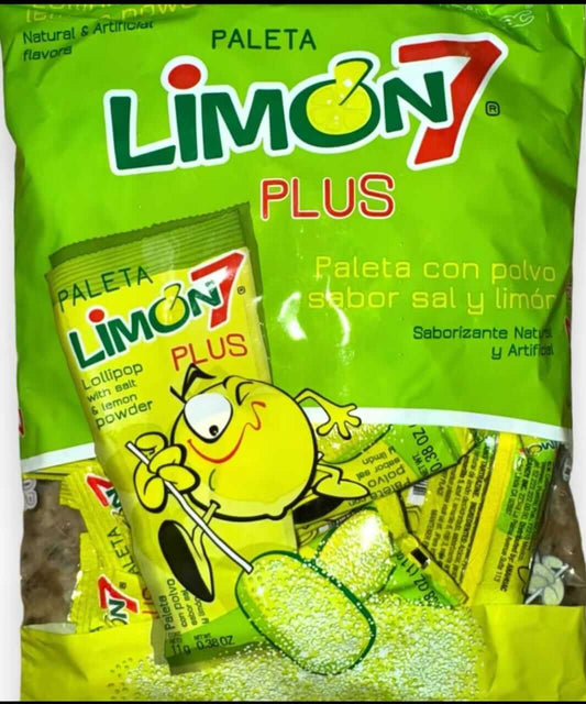 Limon 7 Plus lollipop bag featuring lemon powder for a zesty flavor experience.