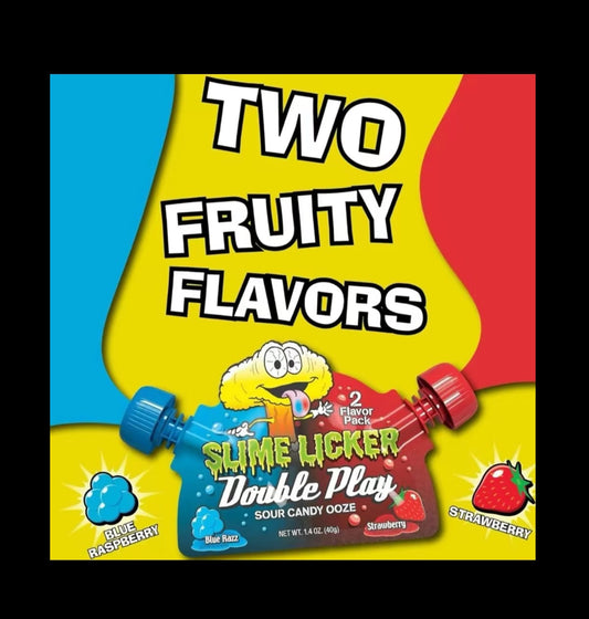 Slime licker double play 1 pack- blue Razz and strawberry gel candy